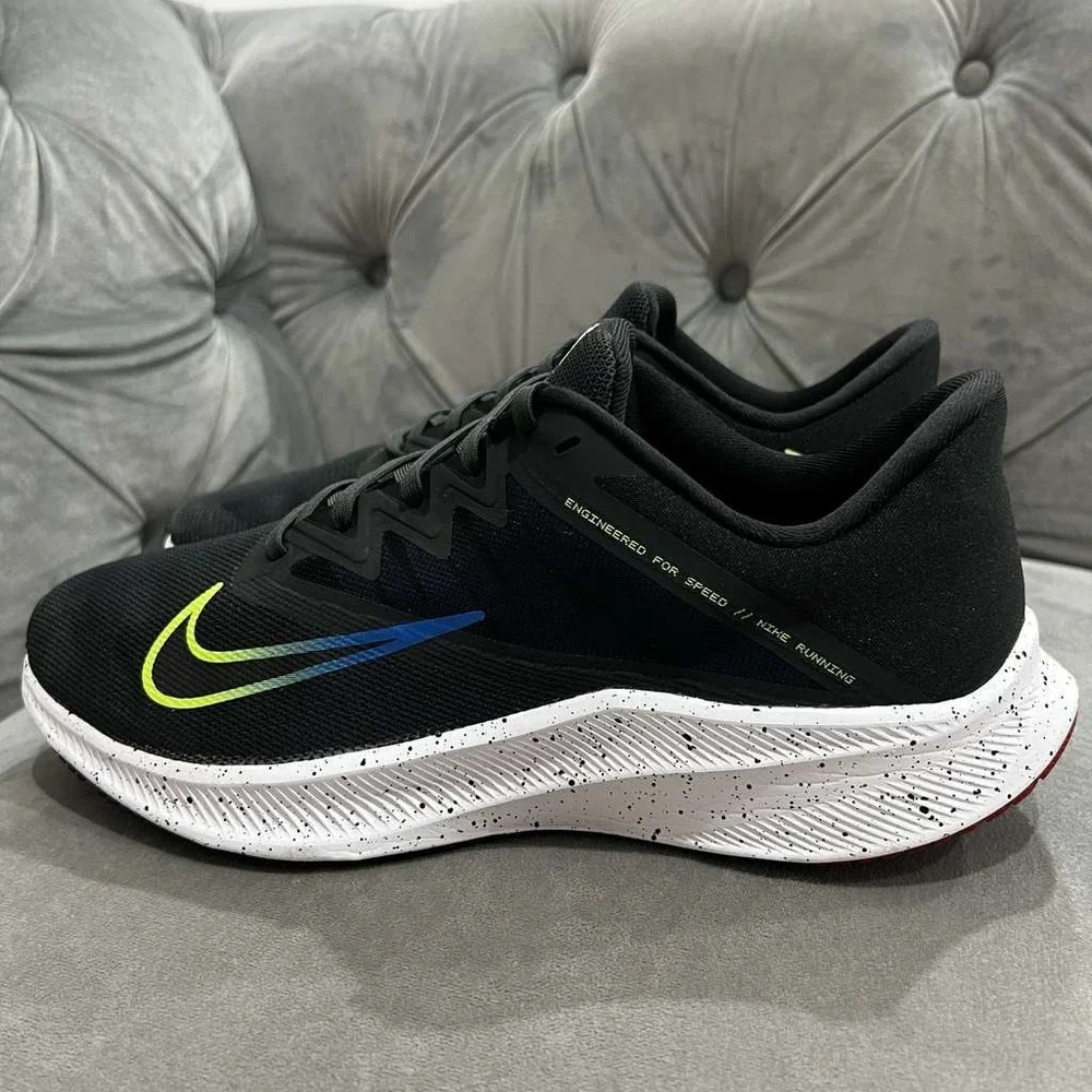 Nike Quest 3 Running Shoes Mens 10.5 Black Volt Blue DH0203-001 Athletic Sneaker